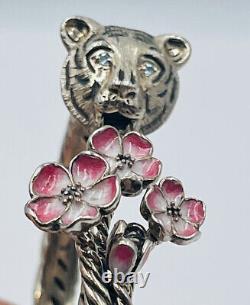 JAI John Hardy Sterling Silver Tiger Enamel Cherry Blossom Hinged Bracelet