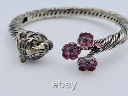 JAI John Hardy Sterling Silver Tiger Enamel Cherry Blossom Hinged Bracelet