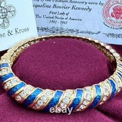 JBK Camrose & Kross Jackie Kennedy Blue Enamel Gold Tone Rhinestone Bracelet Vtg
