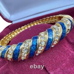 JBK Camrose & Kross Jackie Kennedy Blue Enamel Gold Tone Rhinestone Bracelet Vtg