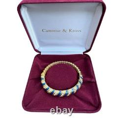 JBK Camrose & Kross Jackie Kennedy Blue Enamel Gold Tone Rhinestone Bracelet Vtg