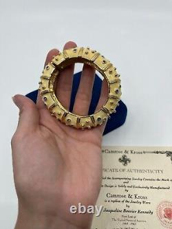 JBK signed slide bracelet light blue Swarovski Crystals cream enamel gold tone