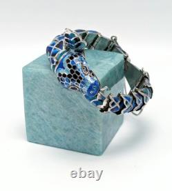 Jeronimo Fuentes TF-32 Taxco Mexico Sterling Silver Blue Enamel Snake Bracelet