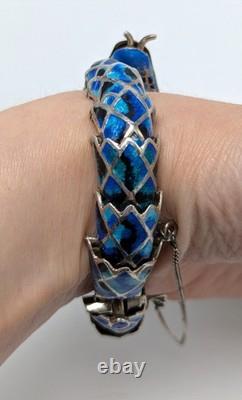 Jeronimo Fuentes TF-32 Taxco Mexico Sterling Silver Blue Enamel Snake Bracelet