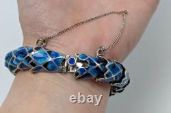 Jeronimo Fuentes TF-32 Taxco Mexico Sterling Silver Blue Enamel Snake Bracelet