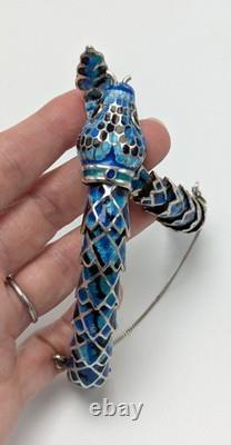 Jeronimo Fuentes TF-32 Taxco Mexico Sterling Silver Blue Enamel Snake Bracelet