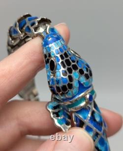 Jeronimo Fuentes TF-32 Taxco Mexico Sterling Silver Blue Enamel Snake Bracelet