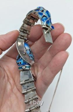 Jeronimo Fuentes TF-32 Taxco Mexico Sterling Silver Blue Enamel Snake Bracelet