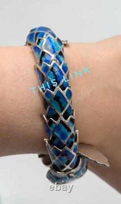 Jeronimo Fuentes TF-32 Taxco Mexico Sterling Silver Blue Enamel Snake Bracelet