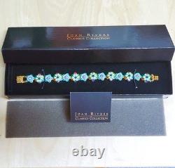 Joan Rivers Flower Bracelet NEW IN BOX Aqua Turquoise Enamel Rhinestone 7 RARE