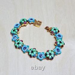 Joan Rivers Flower Bracelet NEW IN BOX Aqua Turquoise Enamel Rhinestone 7 RARE