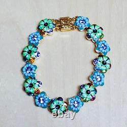 Joan Rivers Flower Bracelet NEW IN BOX Aqua Turquoise Enamel Rhinestone 7 RARE
