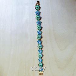 Joan Rivers Flower Bracelet NEW IN BOX Aqua Turquoise Enamel Rhinestone 7 RARE
