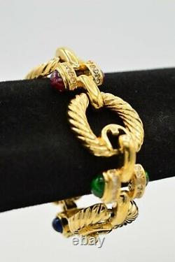 Joan Rivers Signed Vintage Bracelet Cabochon Gripoix Green Blue Red Gold Bin4