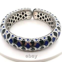 John Hardy Naga Blue & Black Enamel & Sterling Silver Flex Bracelet 123 Grams