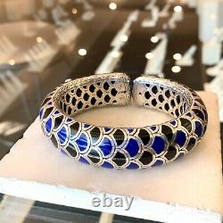 John Hardy Naga Blue & Black Enamel & Sterling Silver Flex Bracelet 123 Grams