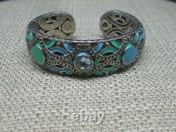 John Hardy Sterling (925) enamel kick cuff bracelet with blue topaz Palu Bulan