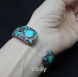 John Hardy Sterling (925) enamel kick cuff bracelet with blue topaz Palu Bulan