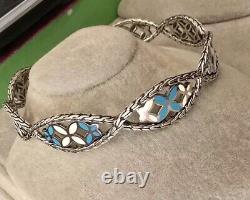 John Hardy Sterling Silver Blue White Enamel Kawung Flower Bangle Bracelet