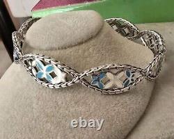 John Hardy Sterling Silver Blue White Enamel Kawung Flower Bangle Bracelet