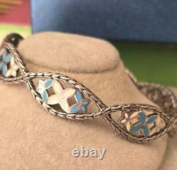 John Hardy Sterling Silver Blue White Enamel Kawung Flower Bangle Bracelet