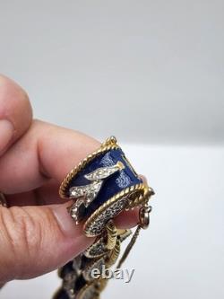 Jomaz Empress Blue Enamel Rhinestone Drum Link Bracelet
