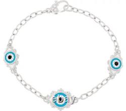 Judith Ripka 925 Sterling Silver Blue Enamel Topaz & CZ Evil Eye Bracelet 7