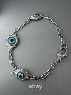 Judith Ripka 925 Sterling Silver Blue Enamel Topaz & CZ Evil Eye Bracelet 7