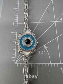 Judith Ripka 925 Sterling Silver Blue Enamel Topaz & CZ Evil Eye Bracelet 7