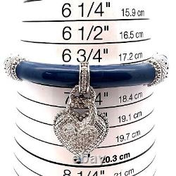 Judith Ripka Sterlinig Silver Blue Enamel CZ Diamonique Heart Bracelet-A2553