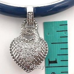 Judith Ripka Sterlinig Silver Blue Enamel CZ Diamonique Heart Bracelet-A2553