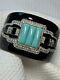 Kjl Kenneth Jay Lane Deco Style Enamel, Faux Turquoise & Crystal Cuff Bracelet