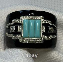 KJL Kenneth Jay Lane Deco Style Enamel, Faux Turquoise & Crystal Cuff Bracelet