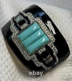 KJL Kenneth Jay Lane Deco Style Enamel, Faux Turquoise & Crystal Cuff Bracelet