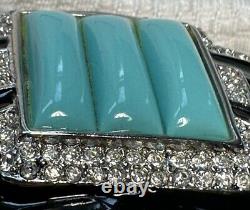 KJL Kenneth Jay Lane Deco Style Enamel, Faux Turquoise & Crystal Cuff Bracelet