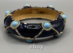KJL Kenneth Jay Lane Lapis Bracelet Gold Plated Blue Enamel Turquoise Cabochons
