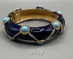 KJL Kenneth Jay Lane Lapis Bracelet Gold Plated Blue Enamel Turquoise Cabochons