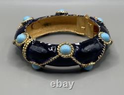 KJL Kenneth Jay Lane Lapis Bracelet Gold Plated Blue Enamel Turquoise Cabochons