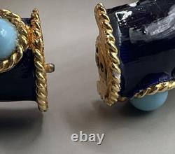 KJL Kenneth Jay Lane Lapis Bracelet Gold Plated Blue Enamel Turquoise Cabochons