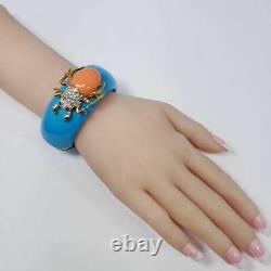 KJL Kenneth Jay Lane Turquoise Enamel Scarab Motif Bangle Cuff Bracelet