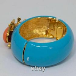 KJL Kenneth Jay Lane Turquoise Enamel Scarab Motif Bangle Cuff Bracelet