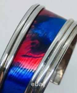 Katz Turner & Wyatt Vintage Sterling Silver Blue & Red Enamel Modernist Bracelet