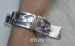Kel Horton 1987 Rare Sterling & 14kt Bracelet W, Blue Enamel & Stone Signed