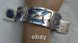 Kel Horton 1987 Rare Sterling & 14kt Bracelet W, Blue Enamel & Stone Signed