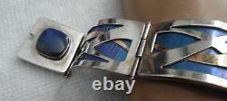 Kel Horton 1987 Rare Sterling & 14kt Bracelet W, Blue Enamel & Stone Signed