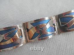 Kel Horton 1987 Rare Sterling & 14kt Bracelet W, Blue Enamel & Stone Signed