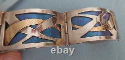 Kel Horton 1987 Rare Sterling & 14kt Bracelet W, Blue Enamel & Stone Signed