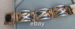 Kel Horton 1987 Rare Sterling & 14kt Bracelet W, Blue Enamel & Stone Signed