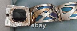 Kel Horton 1987 Rare Sterling & 14kt Bracelet W, Blue Enamel & Stone Signed