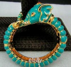 Kenneth J Lane KJL Blue Enamel Rhinestone Elephant Head Cuff Bracelet book NIB